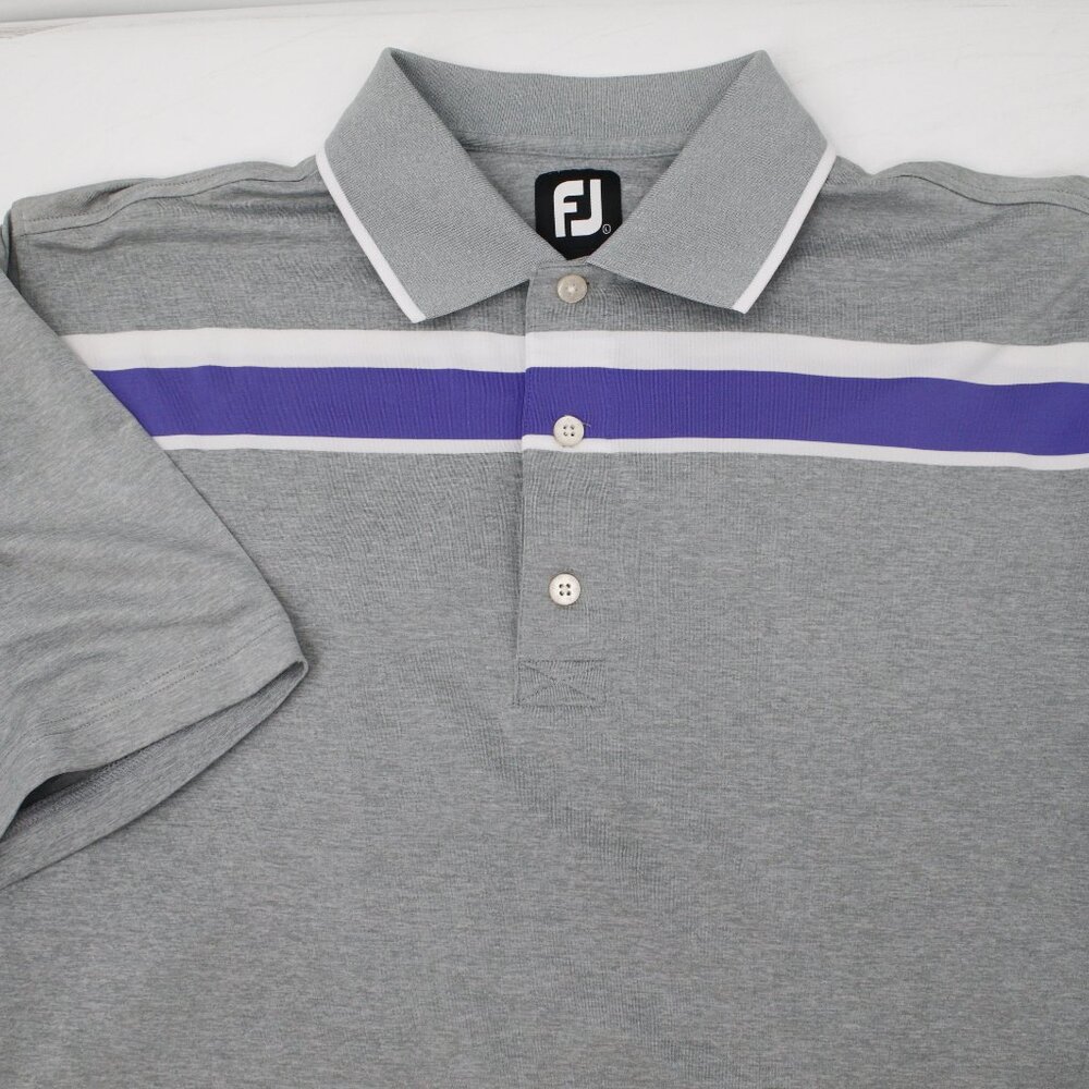 footjoy shirt men's Large Polo short sleeve striped gray stretch relaxed‎ golf